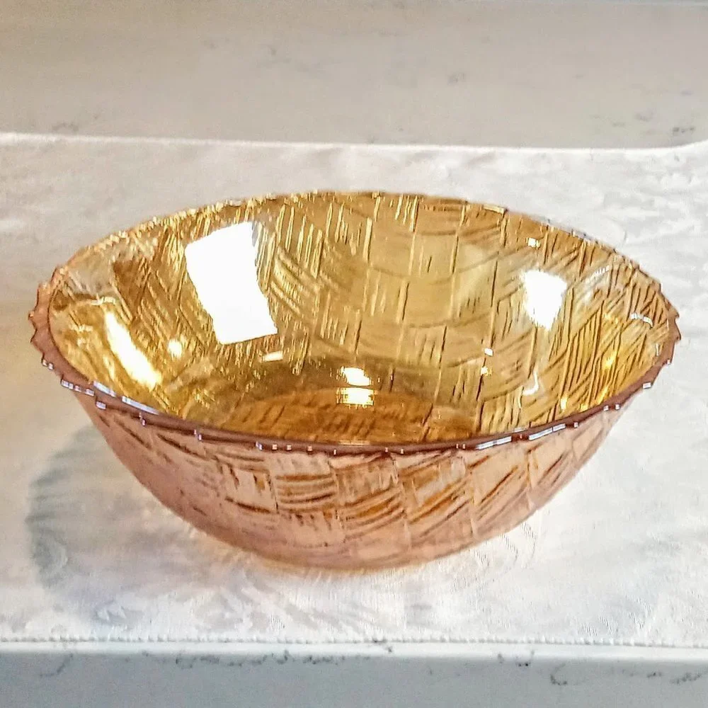 Vintage Indiana Glass Amber Basket Weave 9